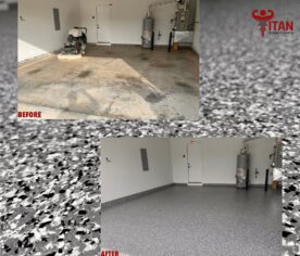 Before and After Polyaspartic garage floor coating by Titan Garage Flooring Solutions