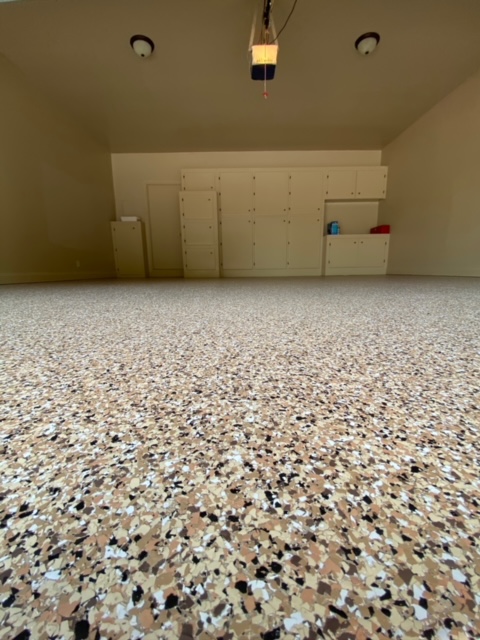 Completed Tan Flake Garage Flooring
