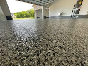 Completed Grey and Black Flake Garage Flooring