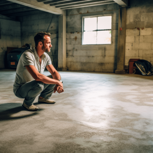 Man Standing On Ugly Garage Floors