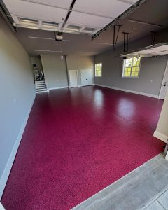 Custom Red Color Flake Floor Installation from Titan Garage Flooring