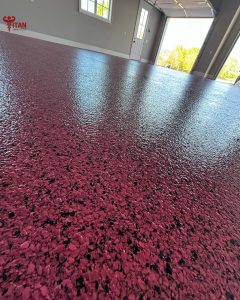 Custom Red Color Flake Floor Installation from Titan Garage Flooring 2
