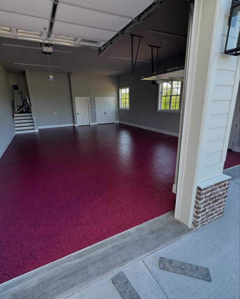 Custom Red Color Flake Floor Installation from Titan Garage Flooring 1