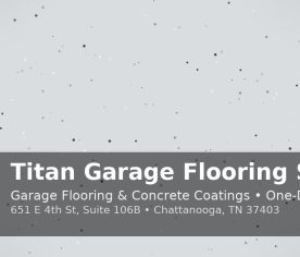 Garage flooring in Chattanooga, TN with gray flake polyaspartic coating by Titan Garage Flooring Solutions.